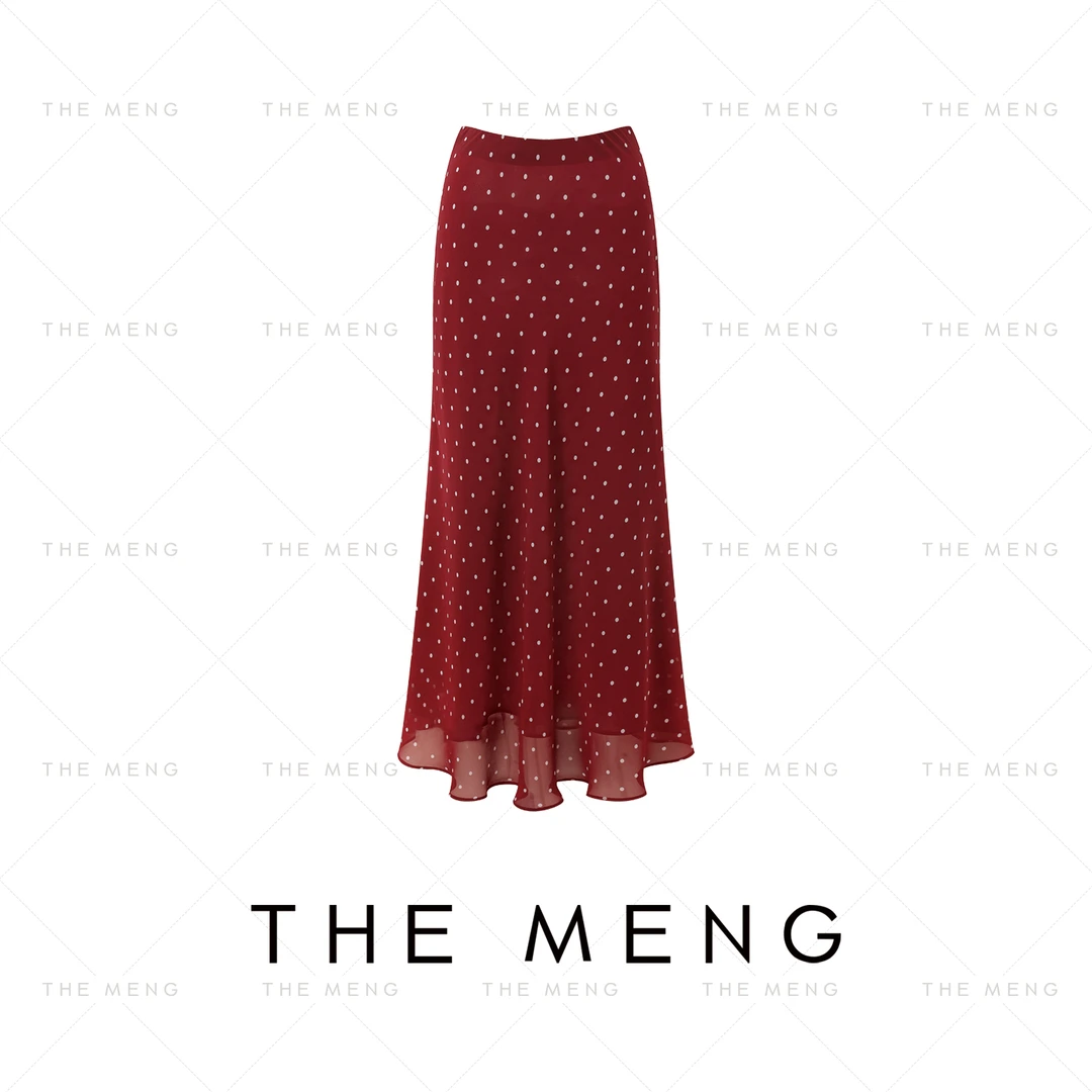 THE MENG【沉香】顺纡绉皱极简通勤波点显瘦半身裙#M252Q0288