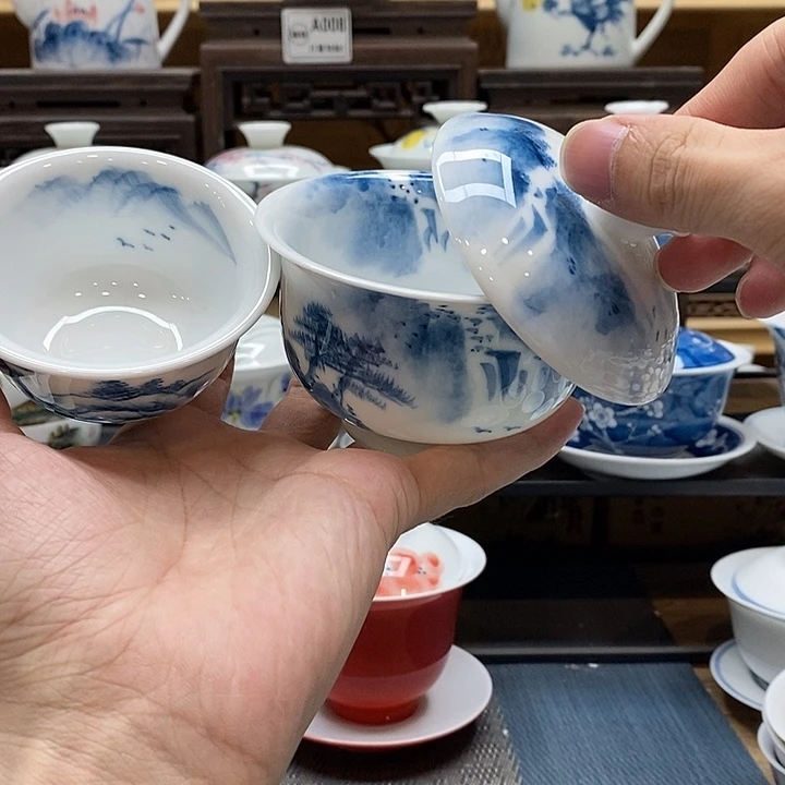 手绘玉龙下山175cc盖碗➕压手杯85cc釉下彩微瑕福利款