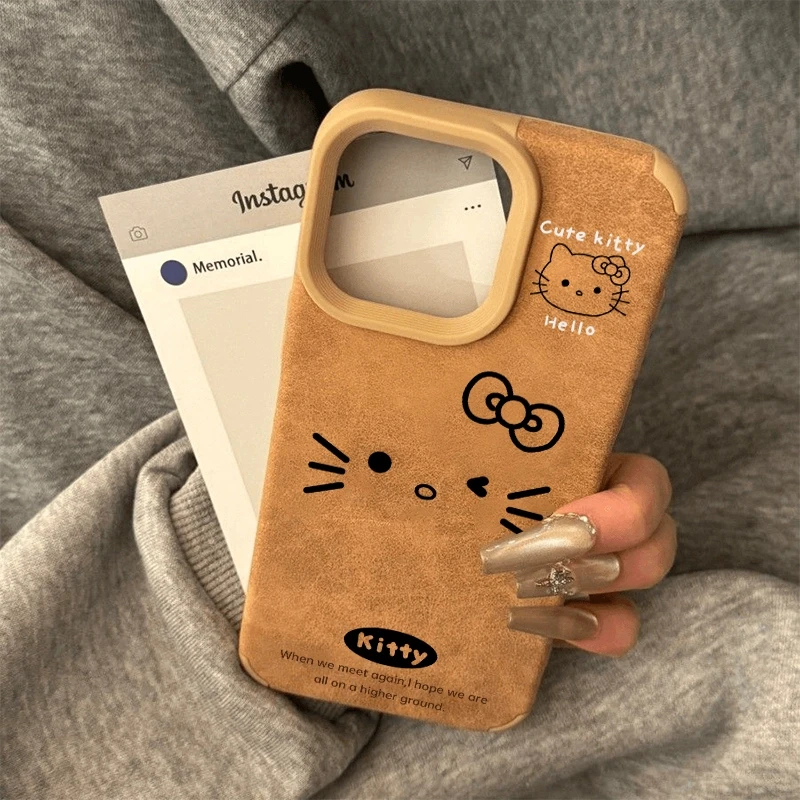 kitty表情适用苹果16promax/15手机壳14仿毛皮13pro复古12秋冬款