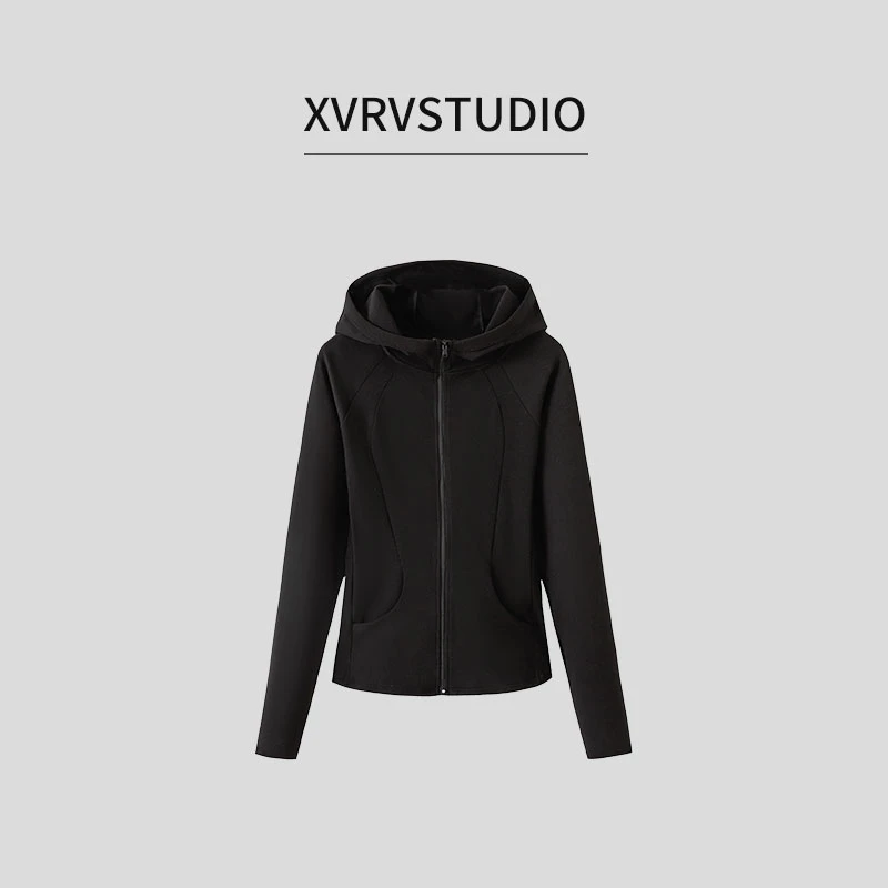 XVRV2025新款加厚连帽跑步运动外套女休闲防风修身显瘦保暖上衣
