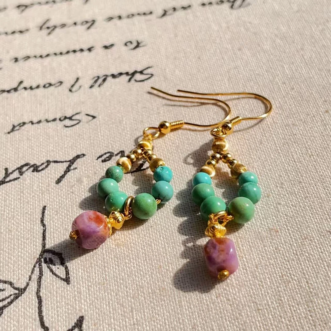 南非舒俱来樱花紫魔方绿松耳钩S925（若棠）AZB10769