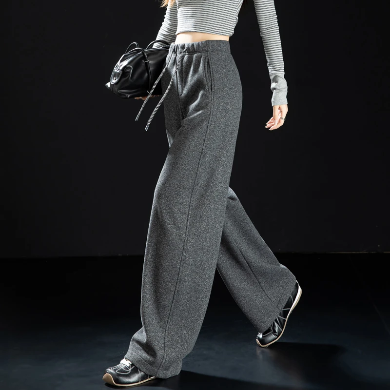气质灰加绒香蕉裤女2025百搭新款休闲冬季阔腿裤子宽松加厚弯刀裤