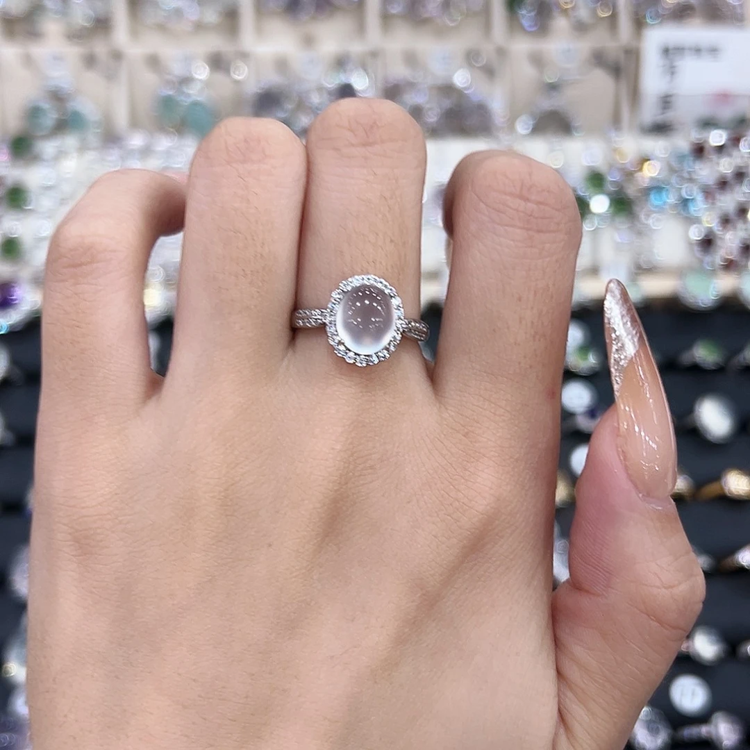 小***子岫玉银S925镶嵌戒指