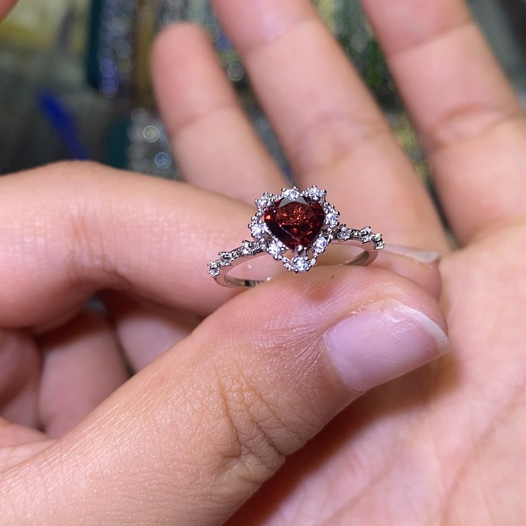 石榴石戒指银S925镶嵌