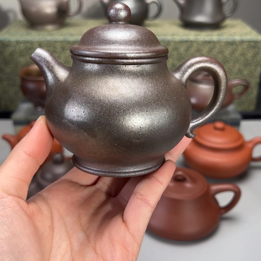 紫砂茶壶深井紫黑金烧潘壶200c c