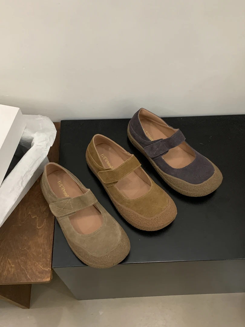 1899-1 魔术贴一字带玛丽珍鞋磨砂平底单鞋浅口懒人鞋