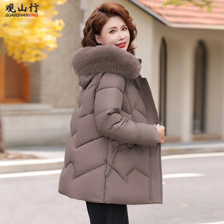 洋气妈妈冬装保暖棉衣派克服外套加绒加厚中老年女装冬季棉服棉袄