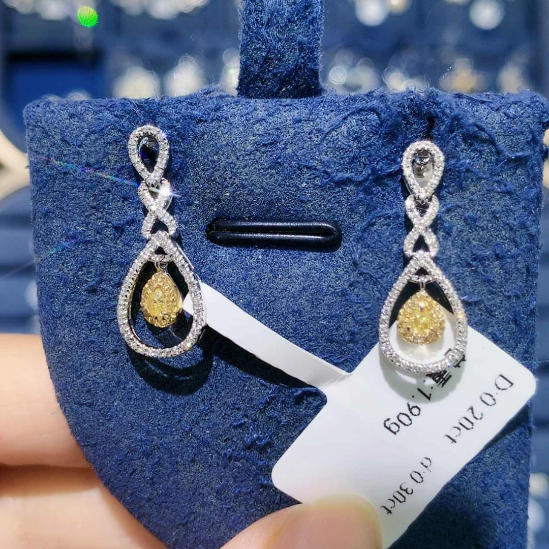 【闪购商品】18K金镶嵌耳饰钻石黄钻水滴耳坠