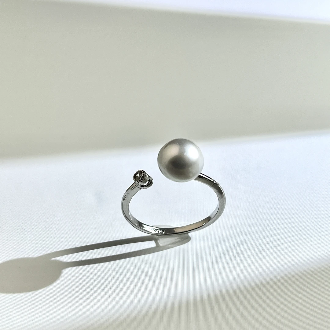 【新月珠宝】强光奶奶灰珍珠戒指-多样性发一