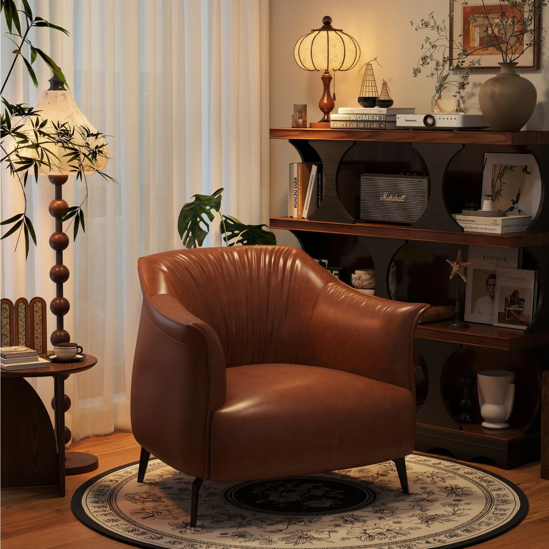 单人沙发椅复古皮艺轻奢高端客厅单人椅酒店接待休息区休闲洽谈椅