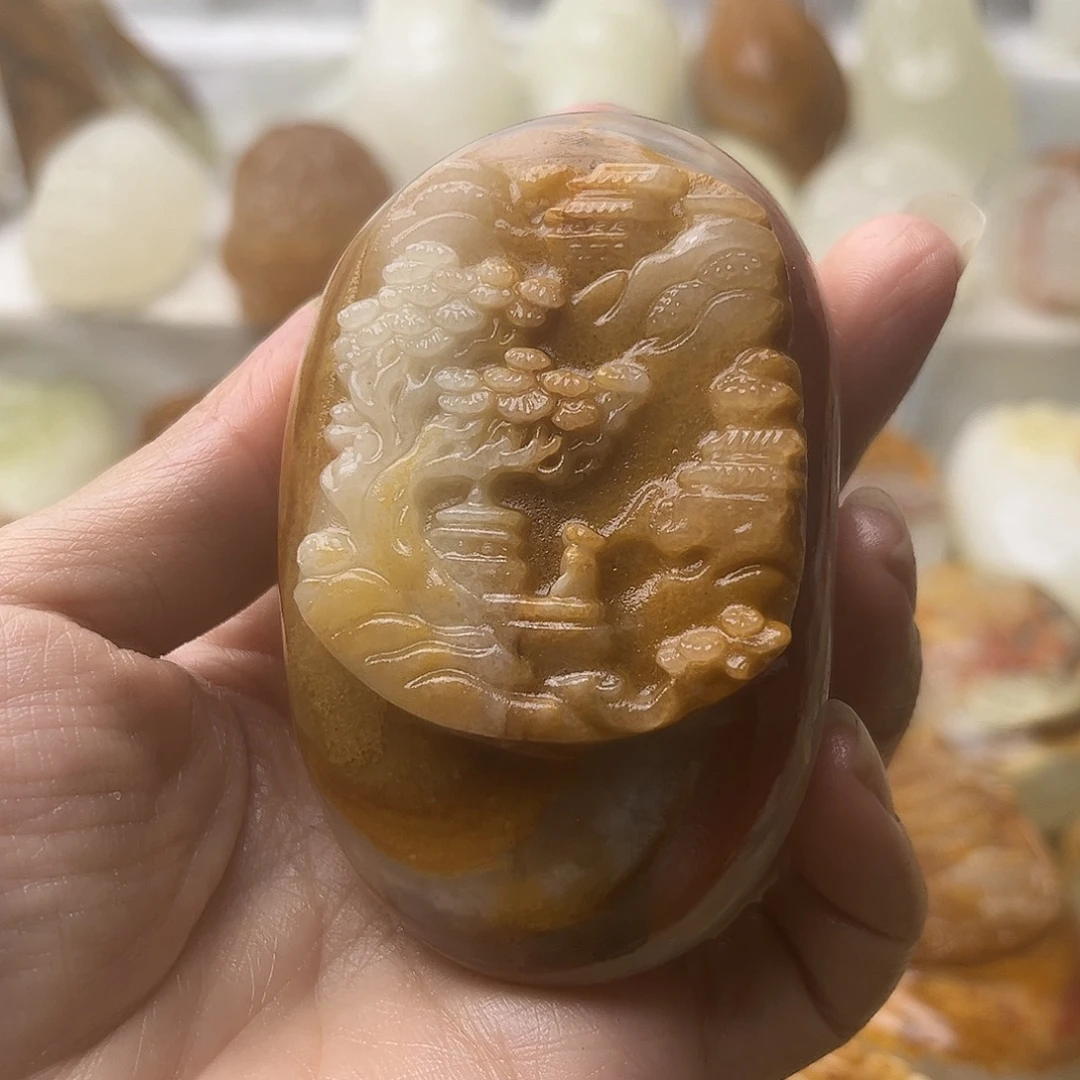 石材方解石手把摆件不退换山水