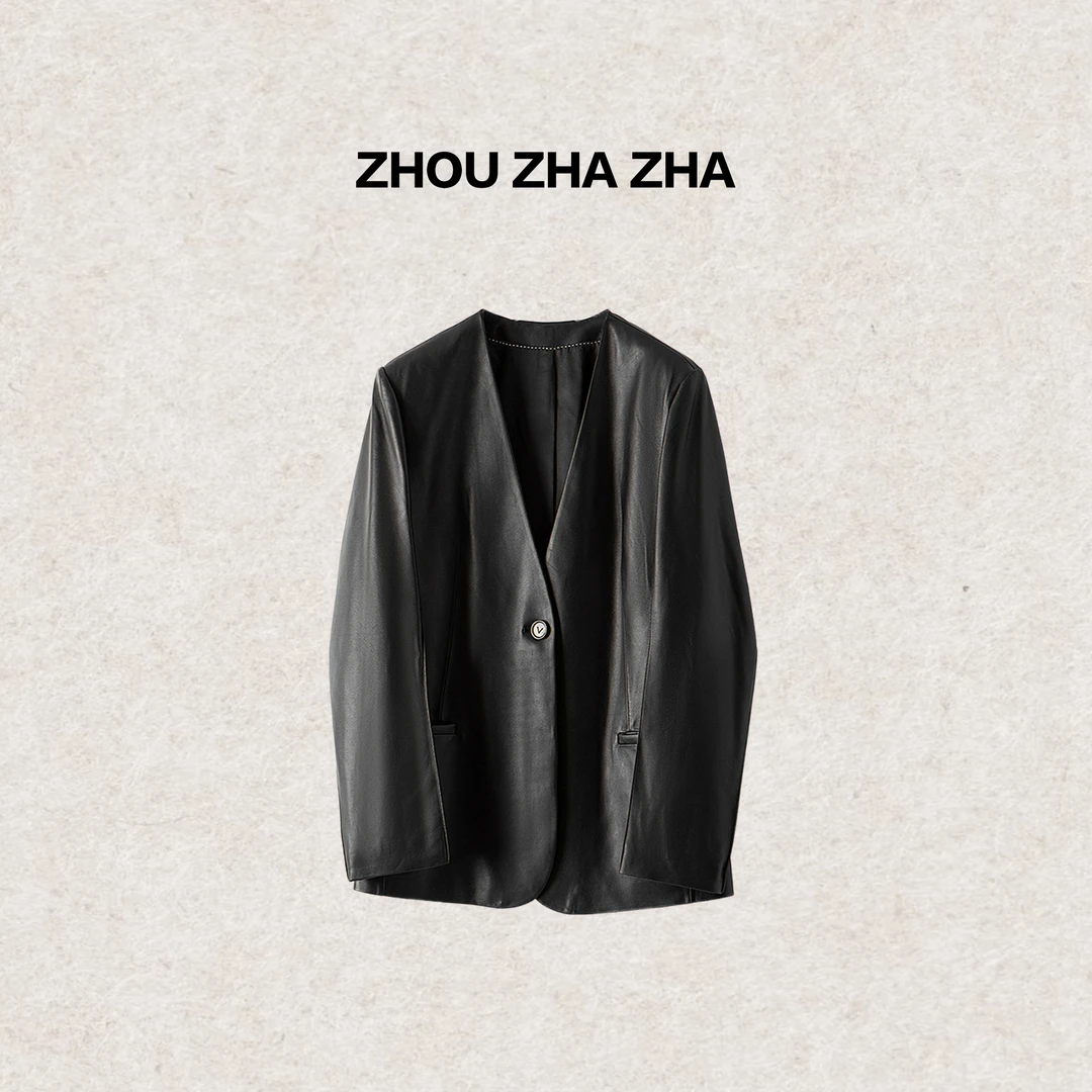 【周炸炸】时尚休闲百搭皮衣女外套#K 574