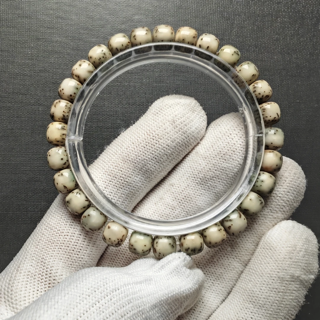 石玉料河豚星月手串8*7半壁大留白原生态星月菩提单圈菩提手串