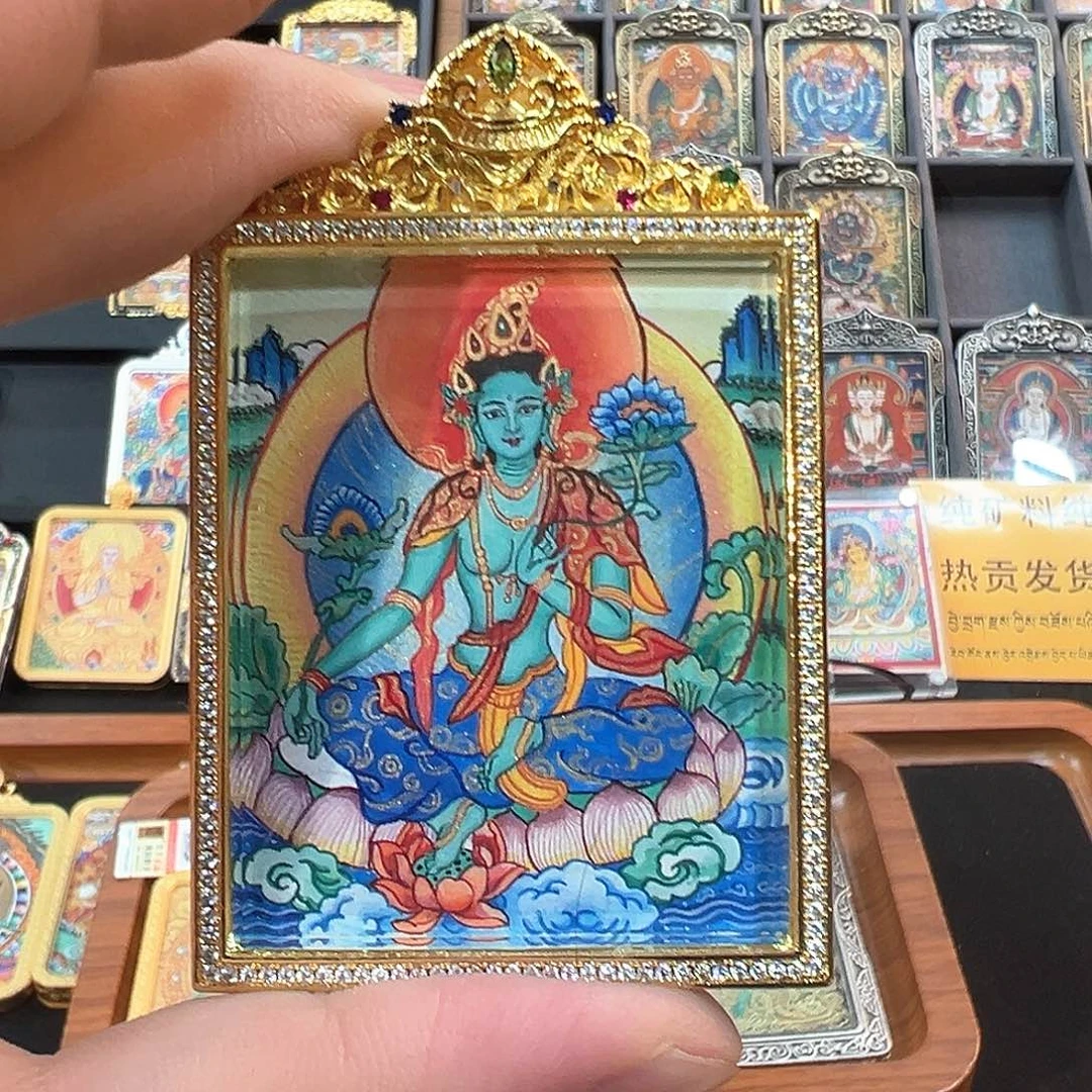 若***铭吊坠绿度母唐卡热贡直发