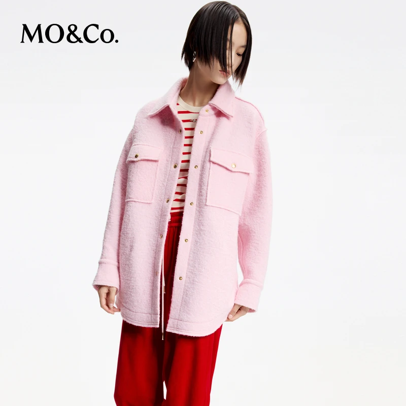 【诗语专属】【美丽诺绵羊毛】MOCO春口袋廓形毛呢外套MBD1COT010