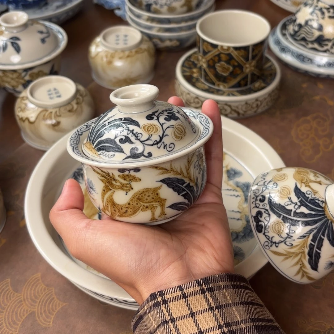 摆件景德镇手绘茶器瑕疵