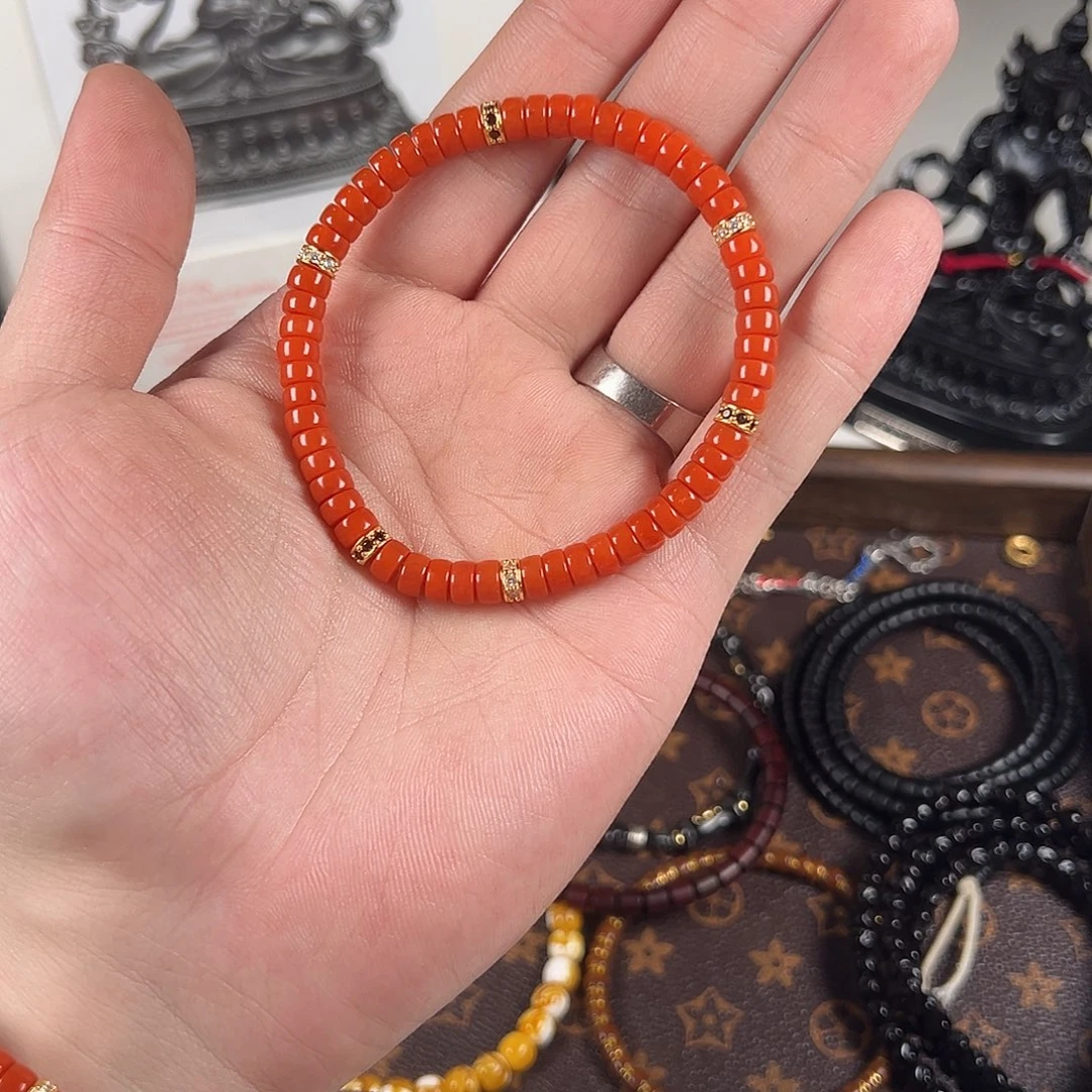 许***憨南红玛瑙银S925镀金镶嵌手链溜达玩溜达玩