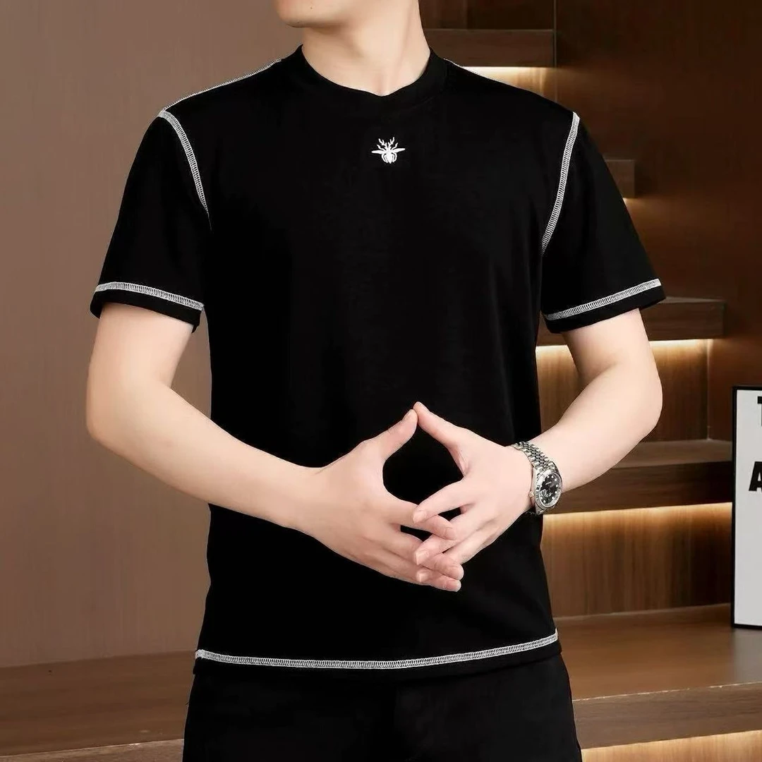 2025夏季新款欧货时尚纯色小蜜蜂刺绣高品质短袖