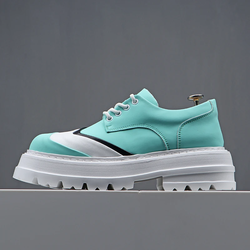 休闲皮鞋男拼色个性厚底软底真皮春秋款潮鞋2025新款增高夏季透气