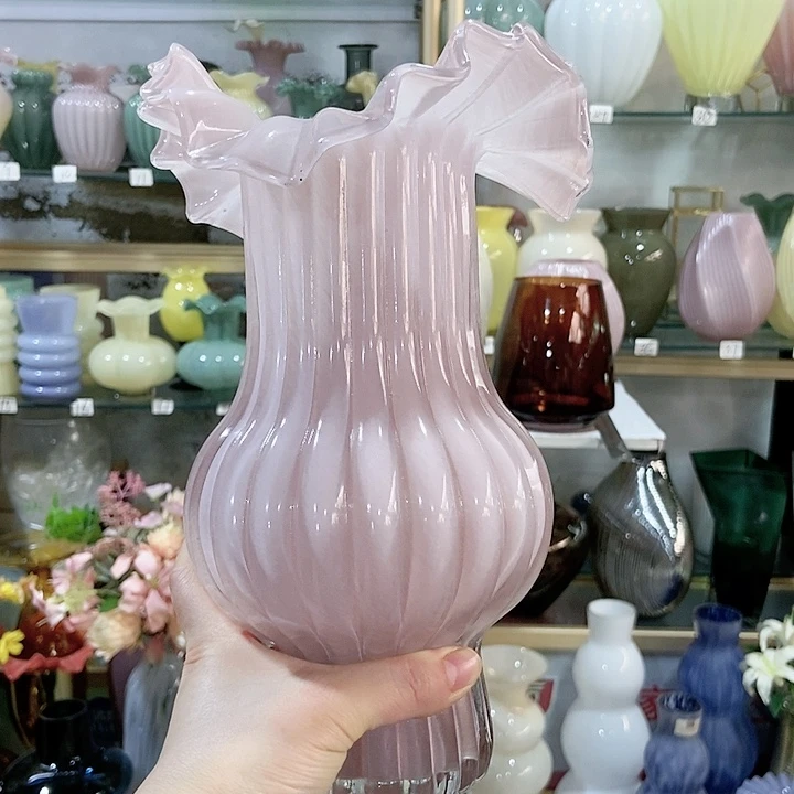 玻璃粉色微瑕花瓶0007