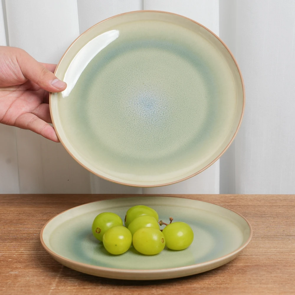 【瑕疵】小盘釉下彩陶瓷盘家用复古窑变黄绿平盘高颜值餐盘K2B/XP