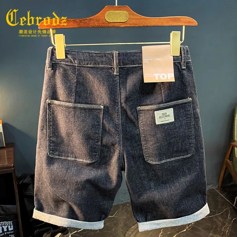 法国Cebrodz男士牛仔短裤2025新刺绣黑色五分裤普洗青年短裤贴标