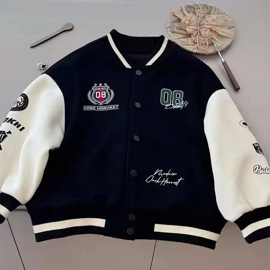 休闲风嘻哈风字母学院风棒球服普通外套女童开衫男童外套 25506