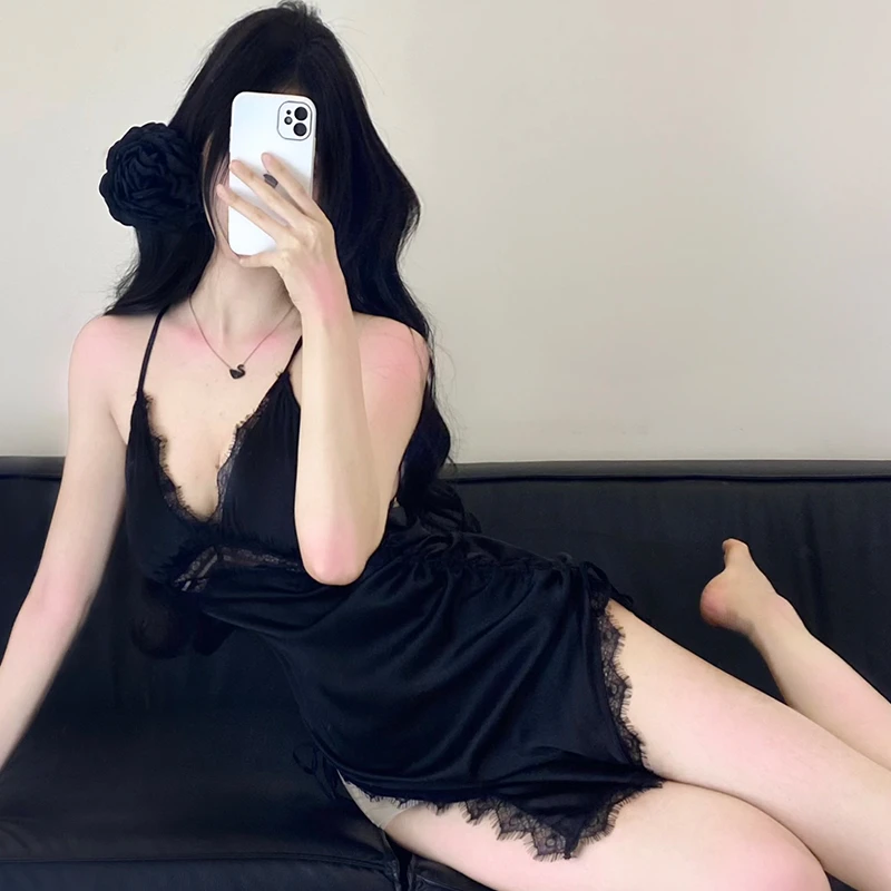 [波雅学姐]性感花边睡裙夏季吊带短裙无领女家居服纯欲风显瘦