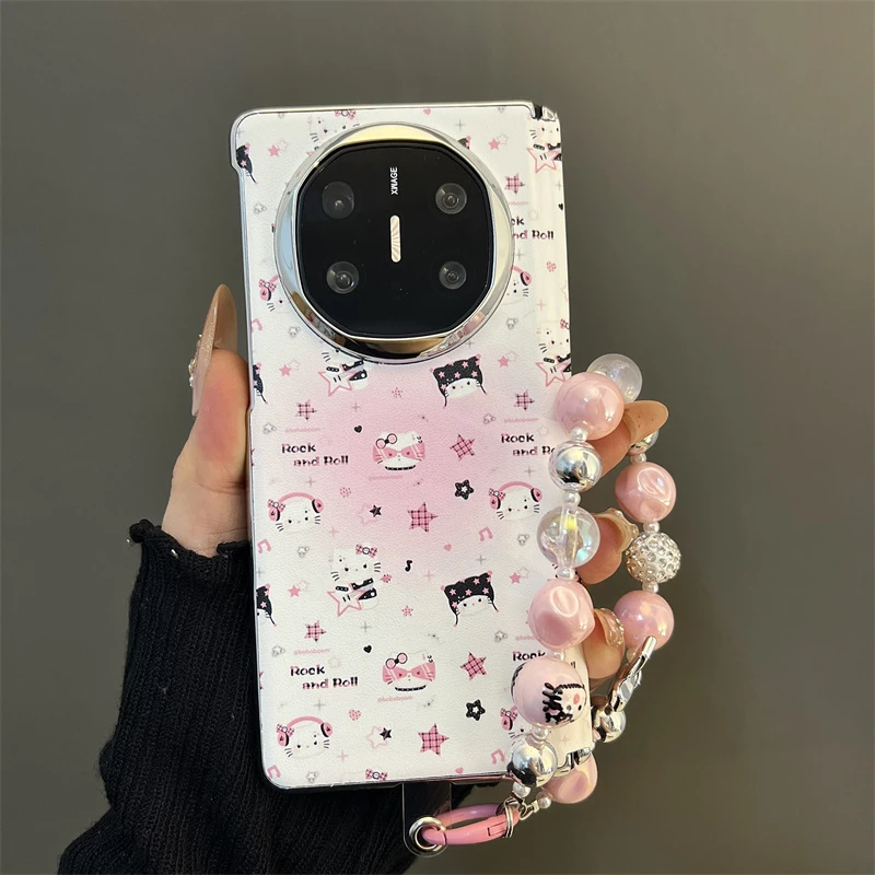 音乐kt猫适用华为matex6/x5典藏版折叠屏手机壳oppofindn5链条女