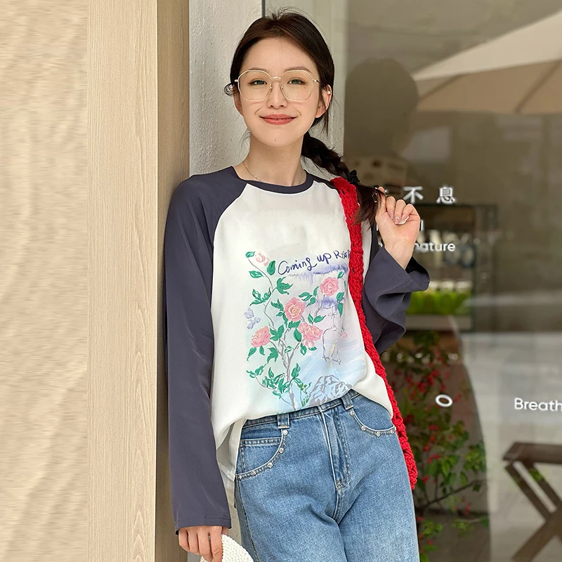 【可机洗桑蚕丝】甜酷风玫瑰印花T恤式衬衫DOUBLOVE贝爱25夏新款