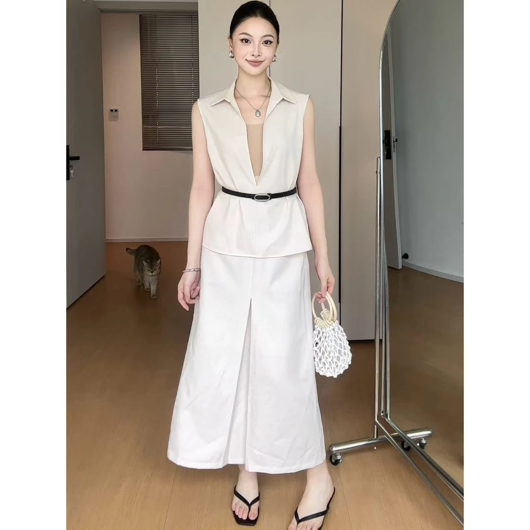 QIANYIYOU•“随性逸调” 混纺材质  无袖翻领阔腿时尚套装340