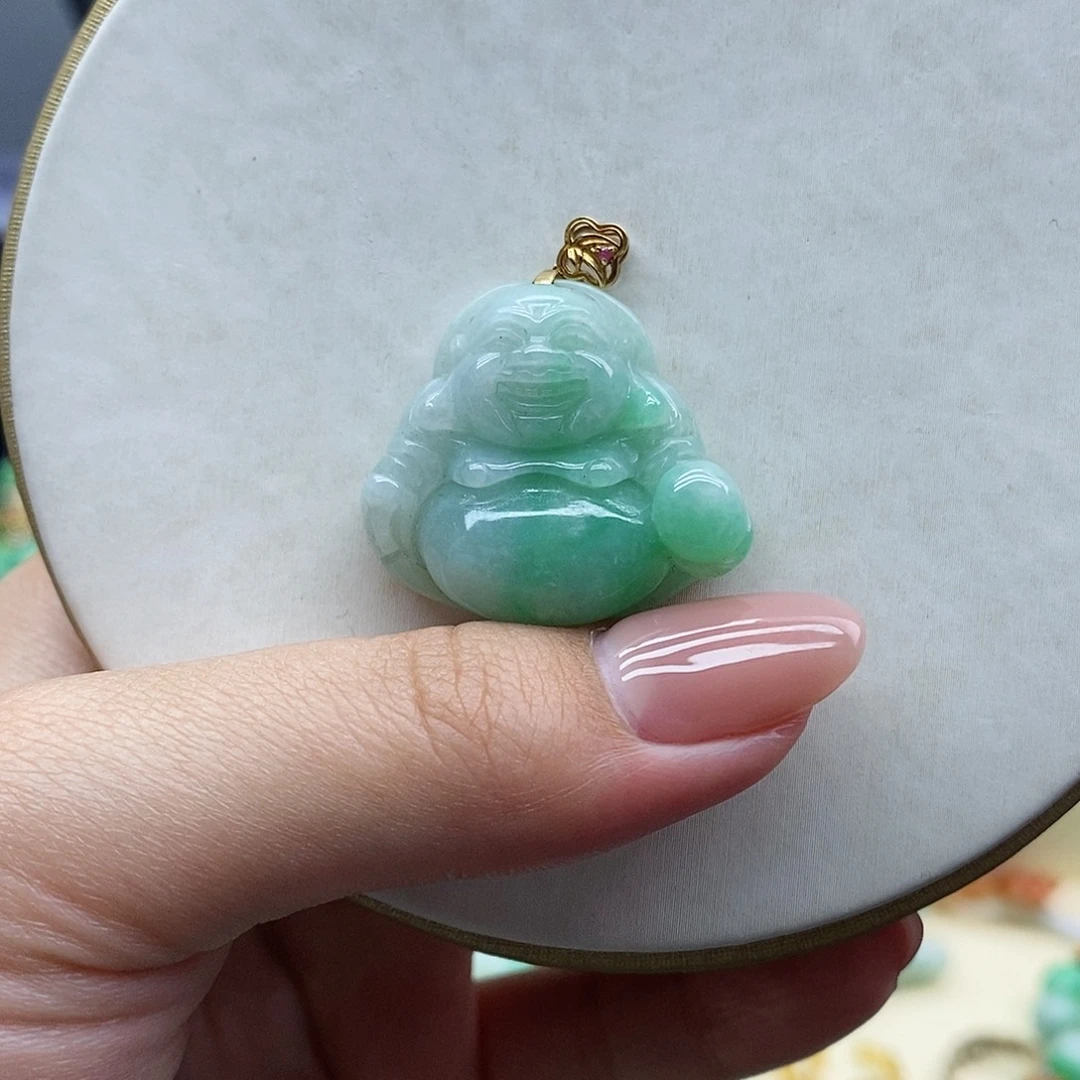 翡翠18K金镶嵌吊坠(不含链)