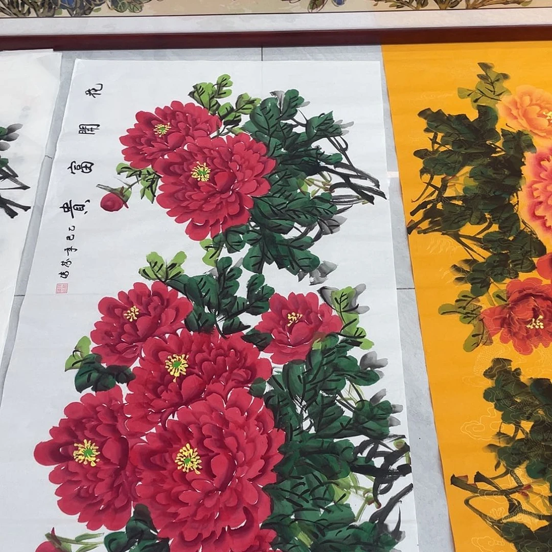 国画国画作品原稿四尺横幅红色