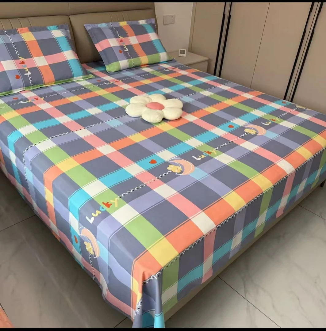 【 灰  格 】加厚山东老粗布布料帆布四季透气吸汗软凉席套件