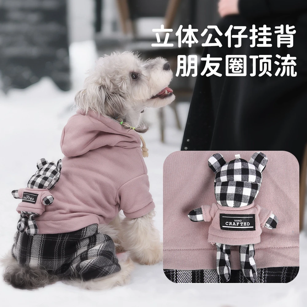 跨境新品秋冬狗狗棉服宠物四脚衣格纹摇粒绒保暖加绒
