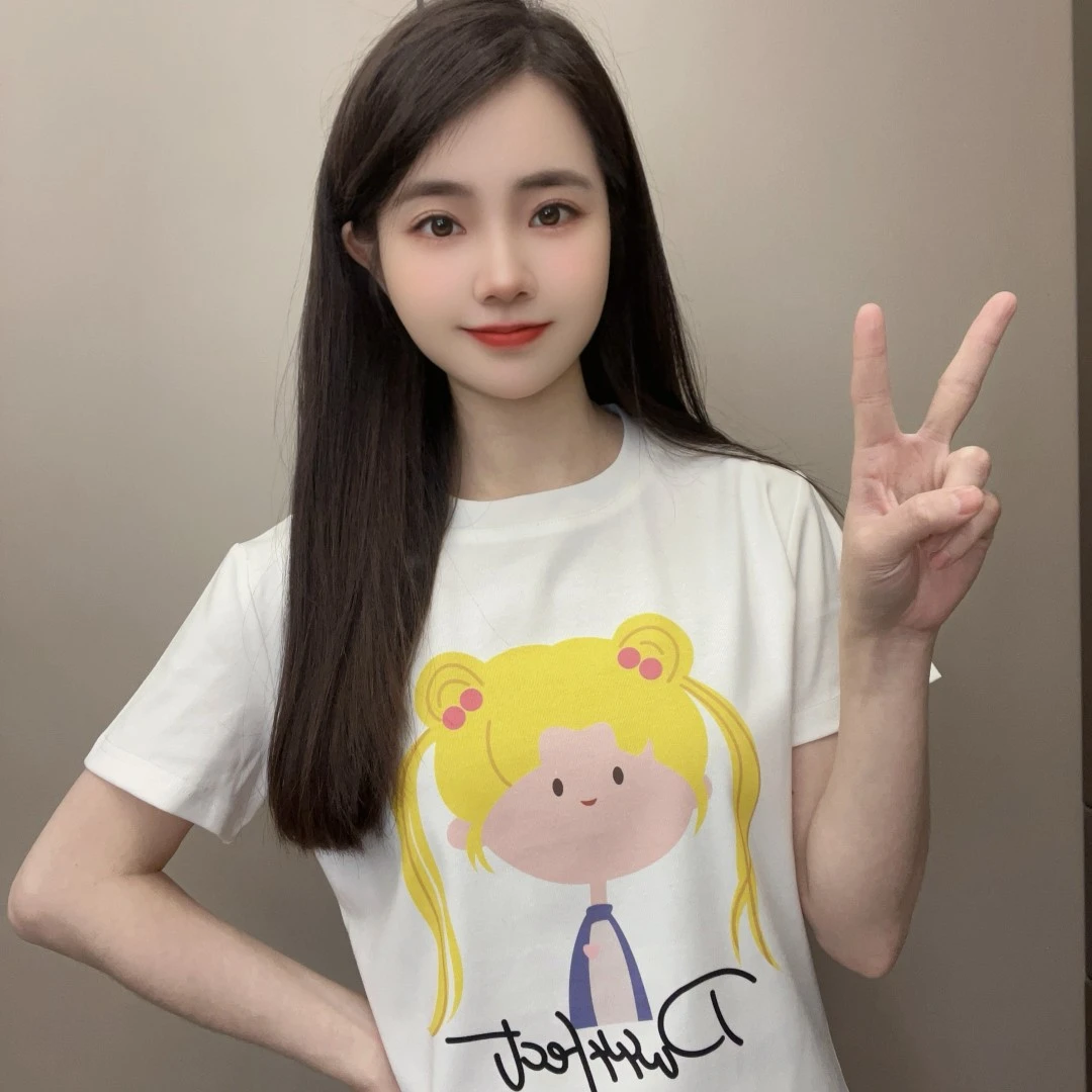 2025夏季新款圆领短袖T恤百搭显瘦上衣女时尚休闲印花