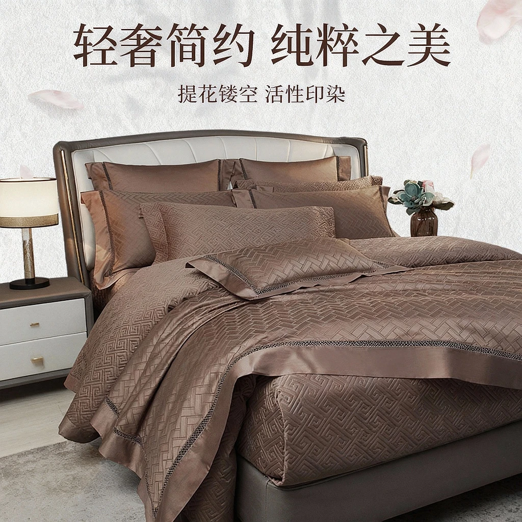 100支全棉提花四件套长绒棉高定纯棉被套床上用品民宿酒店轻奢被