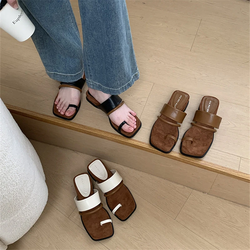 2025新款夏外穿时尚套趾一字拖百搭海边度假仙女风沙滩罗马凉拖鞋