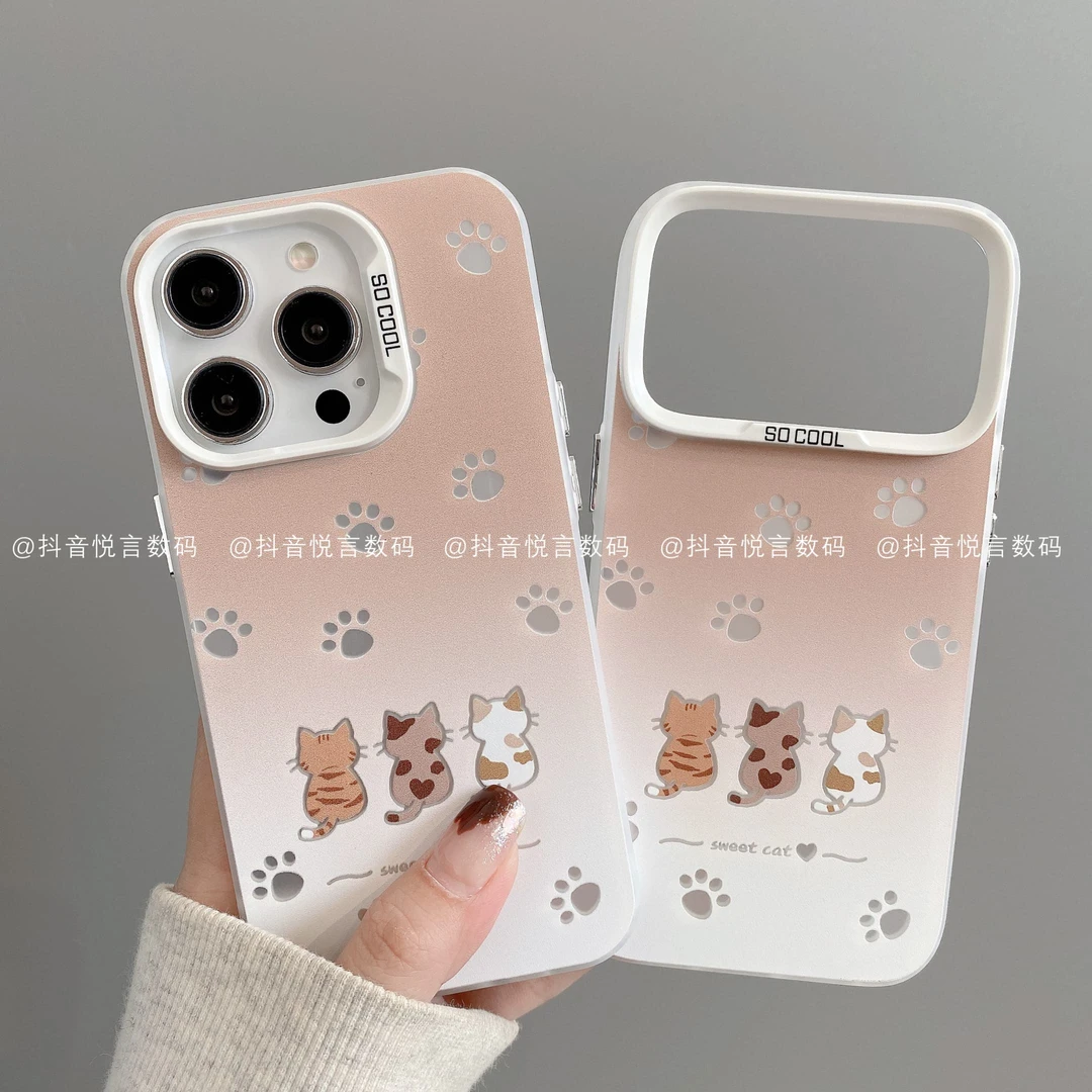 磨砂彩银适用iphone17promax苹果16手机壳15/14/13/12/11华为猫咪