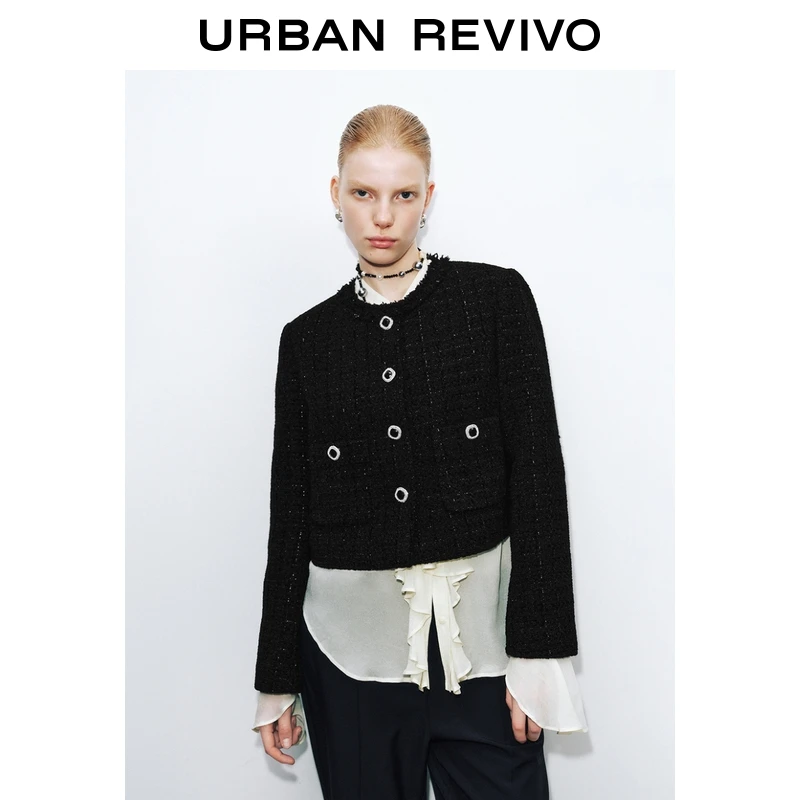 UR2025秋季新款女装流光风小香肌理感纽扣呢料外套UWM150084