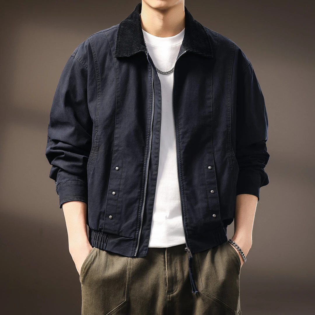高端老钱风美式290g重磅复古巴恩风工装夹克男士秋冬纯色拼接外套