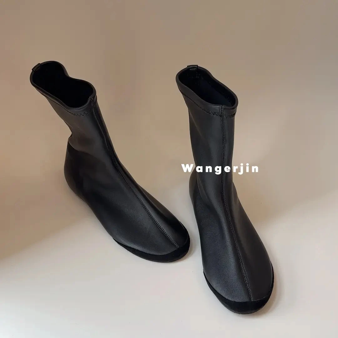 【王二今】羊皮/2CM/极简踝靴时尚休闲切尔西弹力瘦瘦长靴显瘦短靴