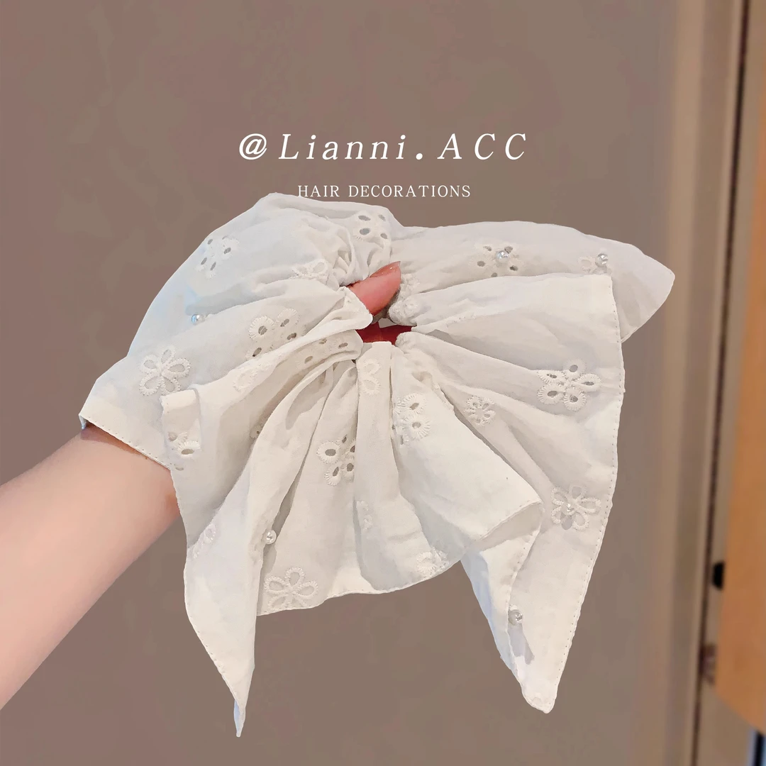 韩系文艺纯白色花朵镂空方巾大肠发圈女夏季高级感方巾头饰发绳女