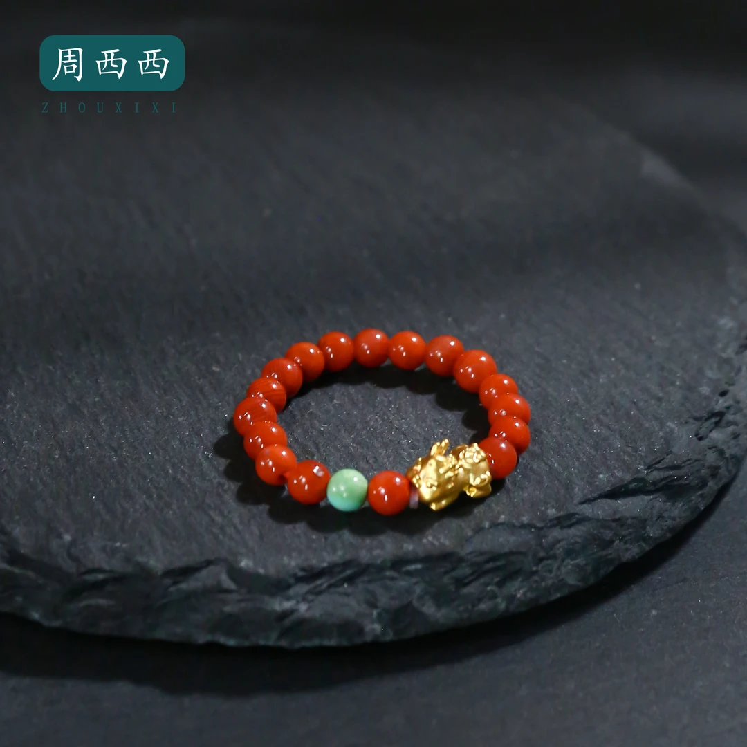 周西西精美珠宝南红玛瑙足金貔貅戒指3.5mm经典多样性发货16798