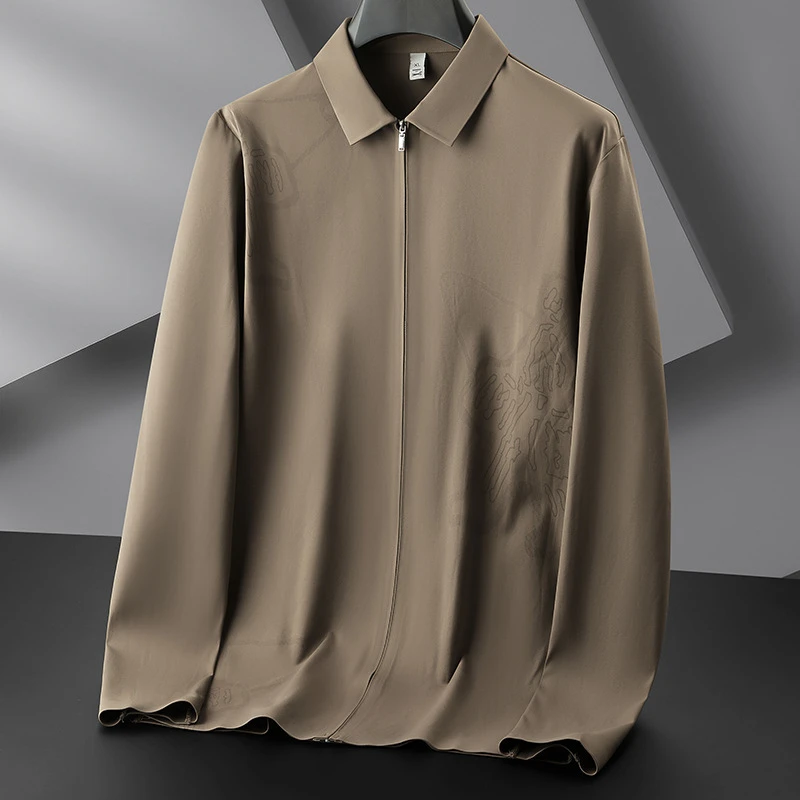 【龙先生】长袖衬衫男大码秋季拉链门襟上衣服胖子时尚休闲衬衣外套