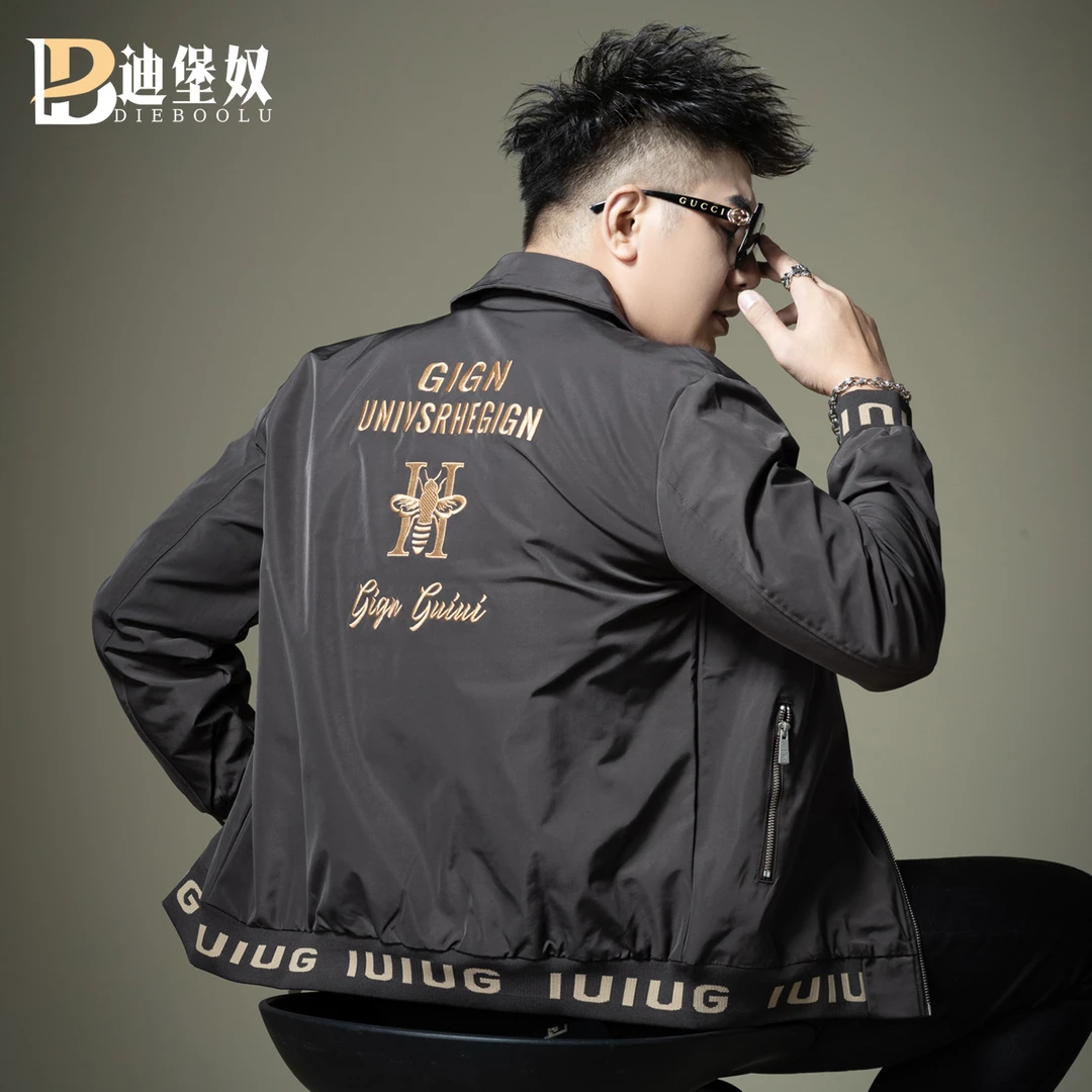 欧货时尚美式重磅小蜜蜂刺绣夹克男2025新款潮流个性修身痞帅外套