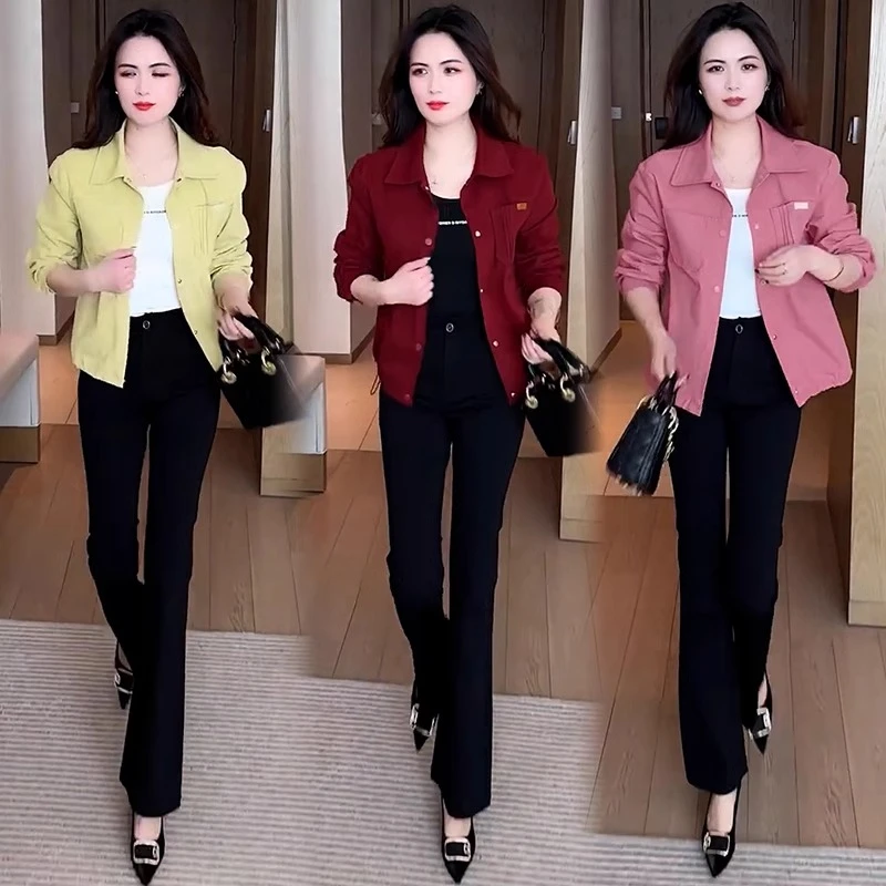 时尚牛仔短外套女2025春秋新款洋气显瘦宽松休闲百搭翻领夹克衬衫