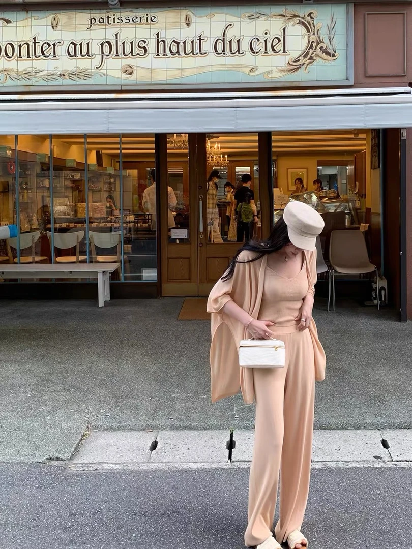 蔡蔡家-【云朵套装】慵懒亲肤棉背心披肩休闲裤松弛感套装63528#