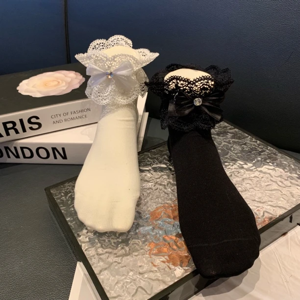 花边蝴蝶结亮钻短袜