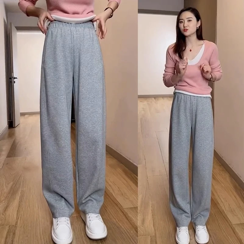 灰色香蕉阔腿裤女2025秋冬镰刀弯刀裤子高腰显瘦垂感直筒运动卫裤